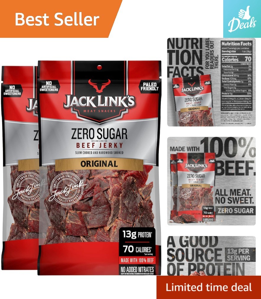 Satisfy Cravings with Zero Sugar Beef Jerky – 13g Protein, Resealable 2-Pack