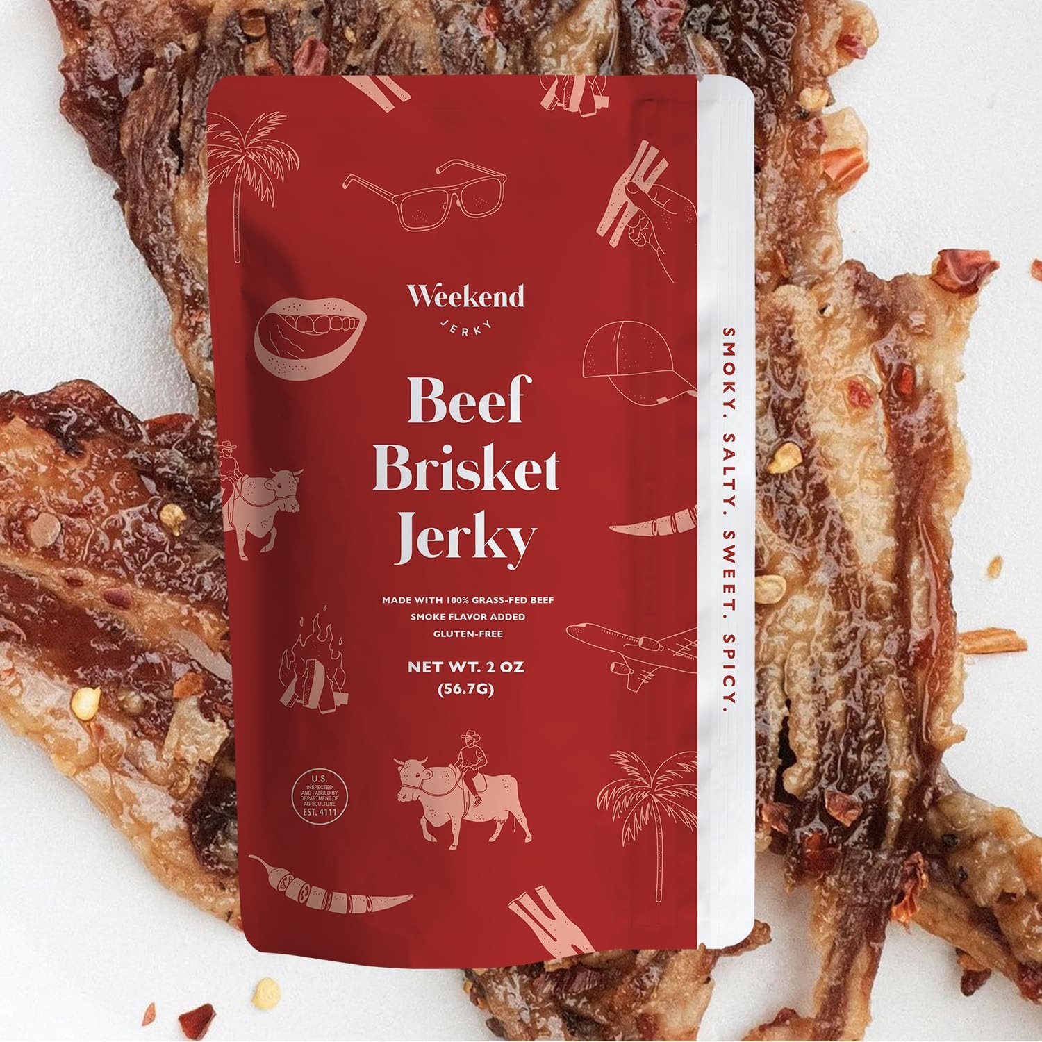 Weekend Jerky Beef Brisket 2oz Grass Fed Gluten Free Sweet Spicy Crispy