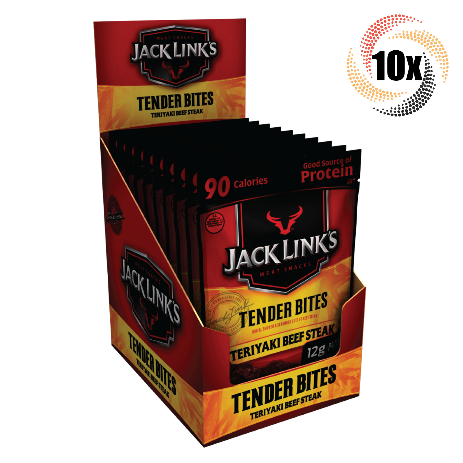 Full Box 10x Packs Jack Links Tender Bites Teriyaki Beef Steak 1.25oz