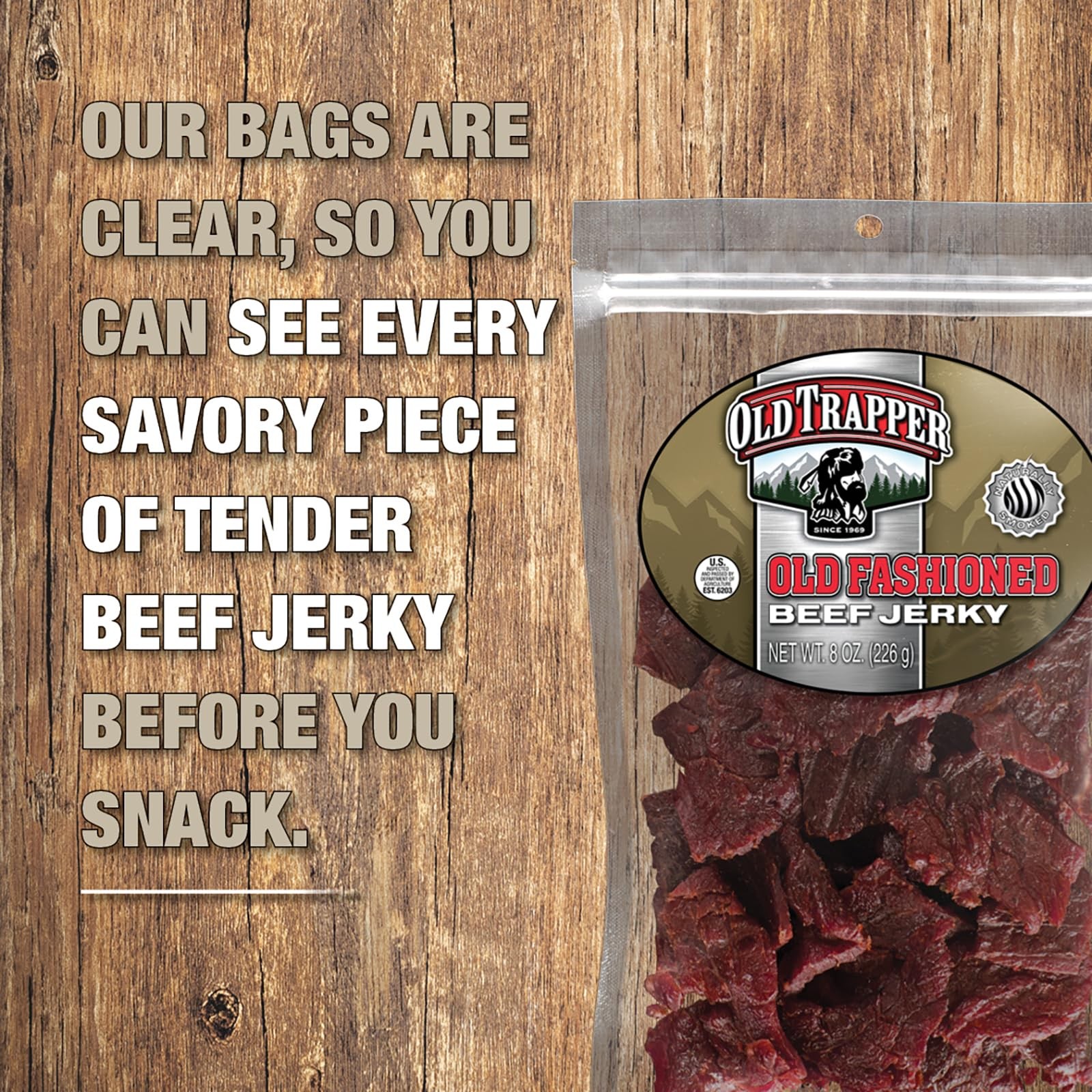 Beef Jerky, OldFashioned 8 Ounce Bag, Tender Meat Snacks for Lunches or Betwe…