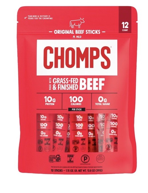 Chomps Original Beef Jerky Snack Sticks, Certified Gluten Free, 12 Ct