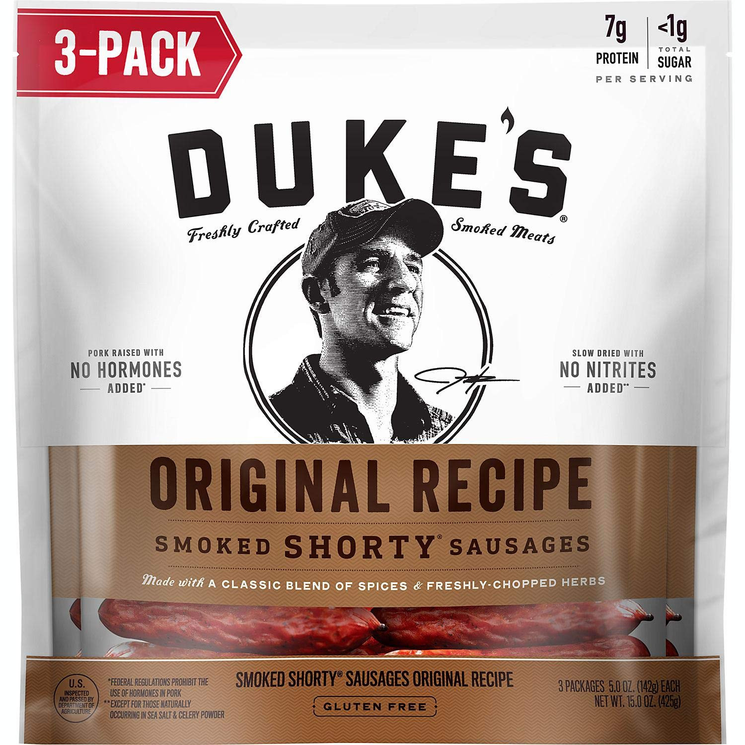 Pork Original Smoked Shorty Sausages, 7G Protein per Serving, 4 Oz. (Pack of 8)