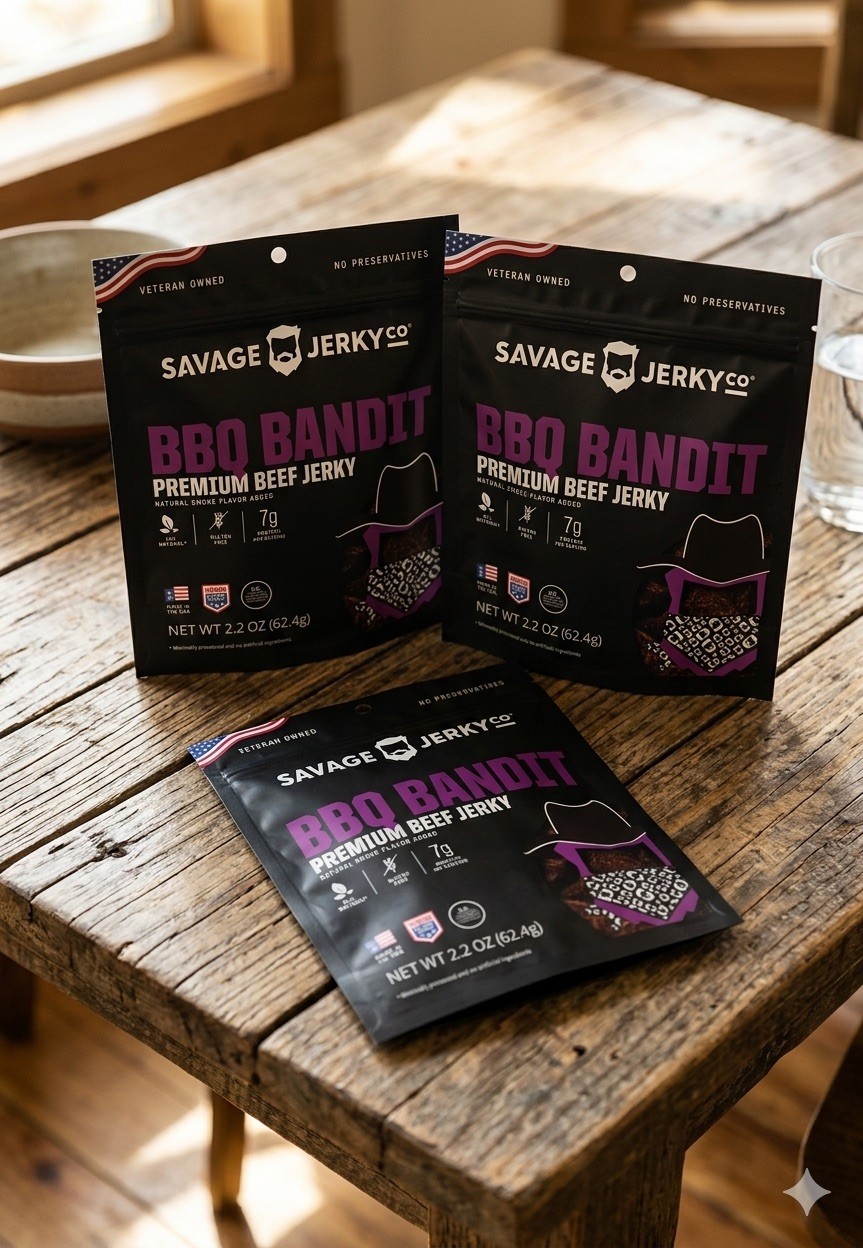 Bundle 3 Savage Jerky Co BBQ Bandit Beef Jerky All Natural Gluten Free Pantry