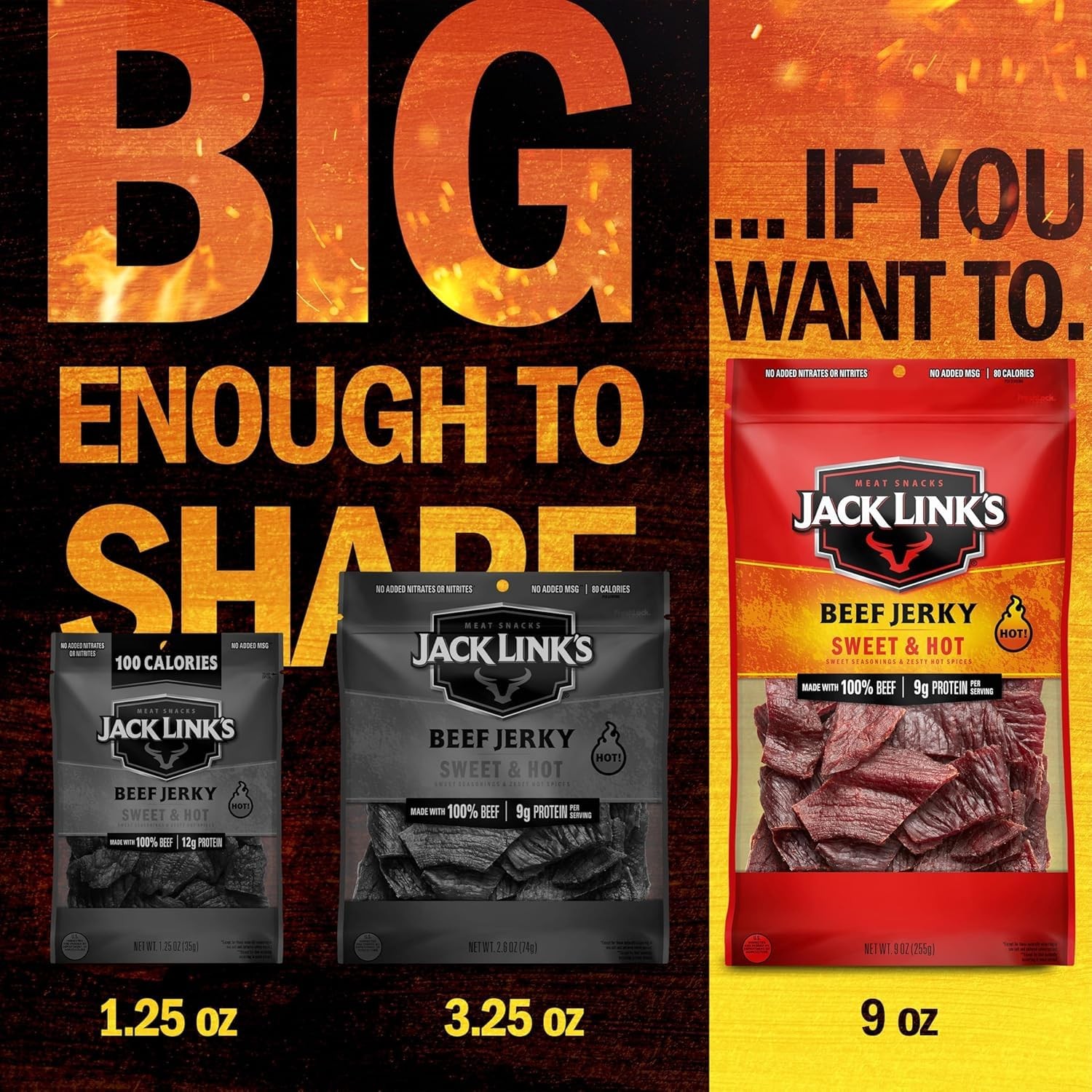 Jack Link’s Sweet & Hot Beef Jerky Multipack 9 Ounce (Pack of 2), &