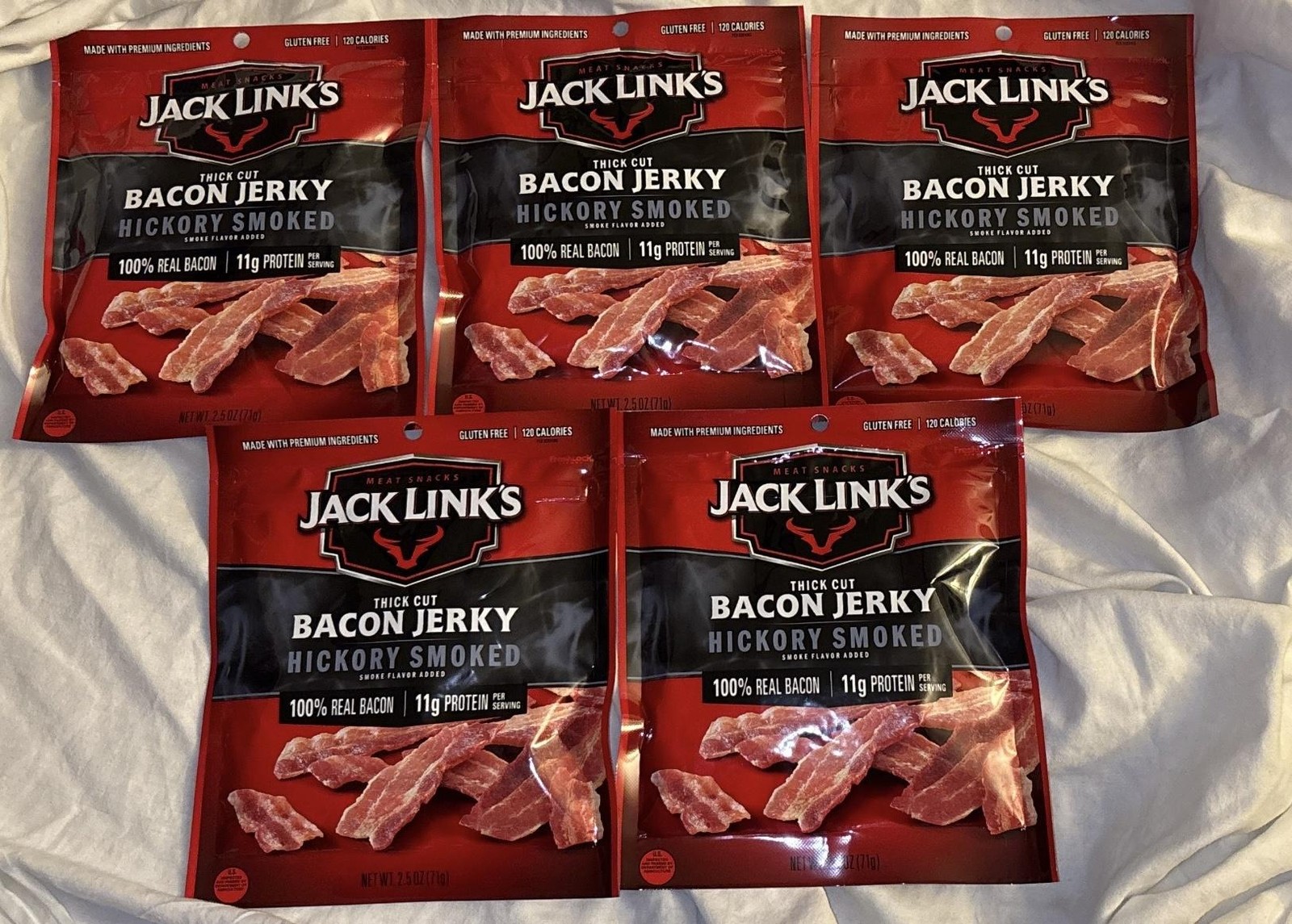 Jack Link’s Thick Cut Bacon Jerky Hickory Smoked Lot 5 Bags 2.5oz Gluten Free