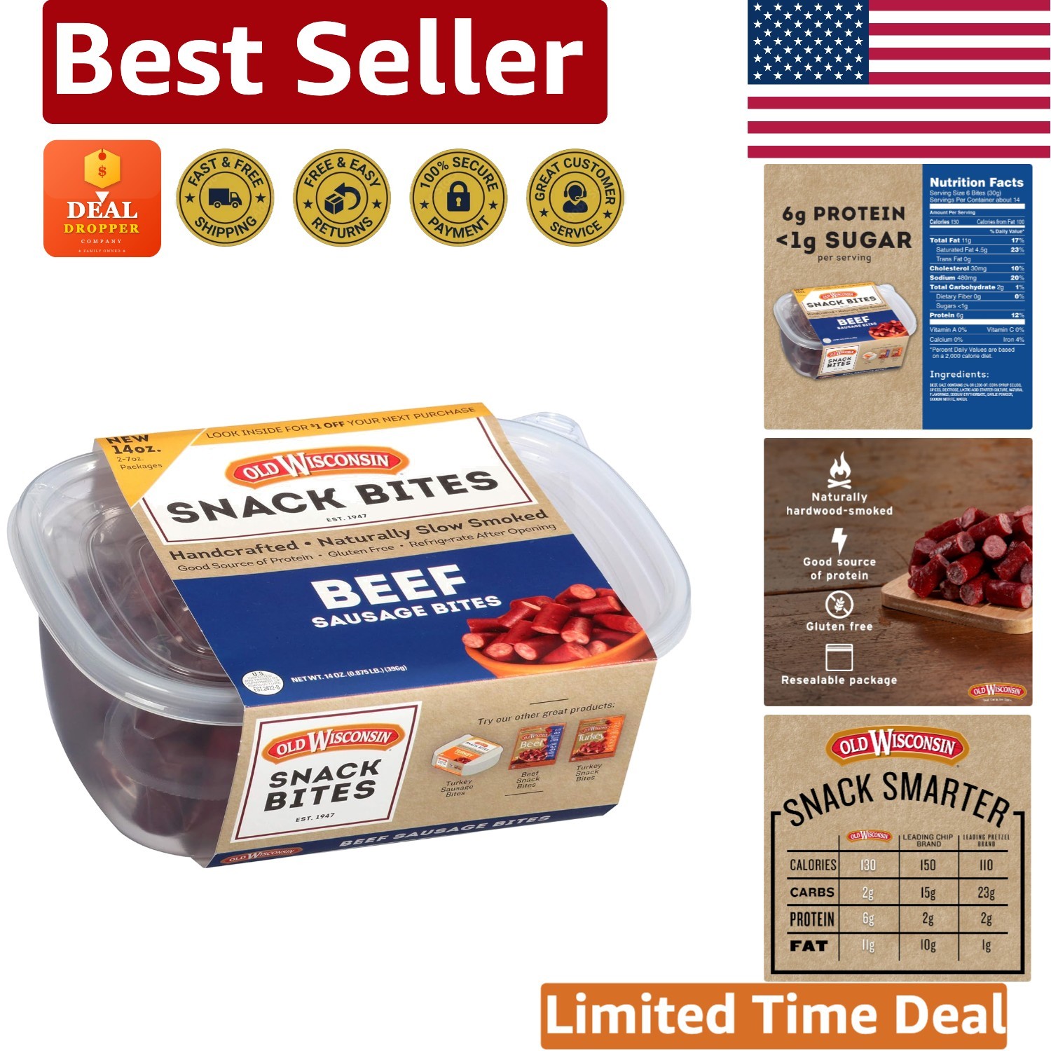 Ready-to-Eat Beef Snack Bites – Hardwood Smoked, Low Carb, 14oz Resealable Tub