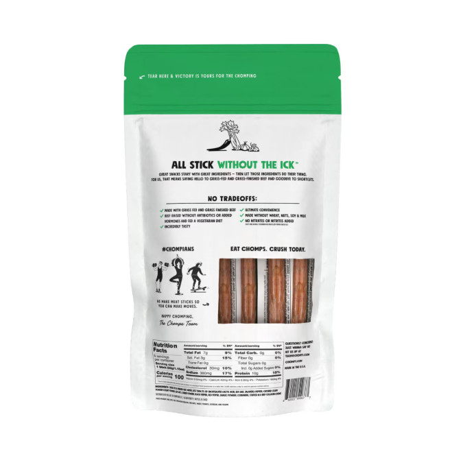 Chomps Grass-Fed And Finished Jalapeño Beef Jerky Snack Sticks (8 Count)