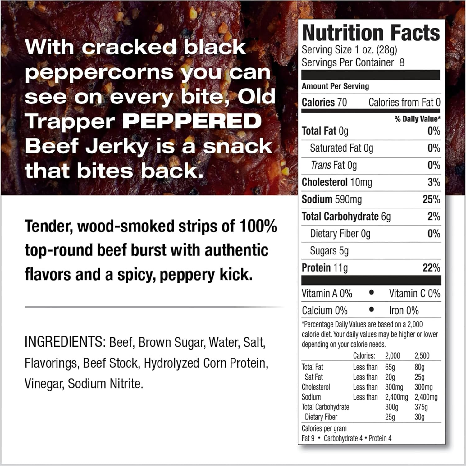 Peppered Beef Jerky 8 oz High Protein Snack