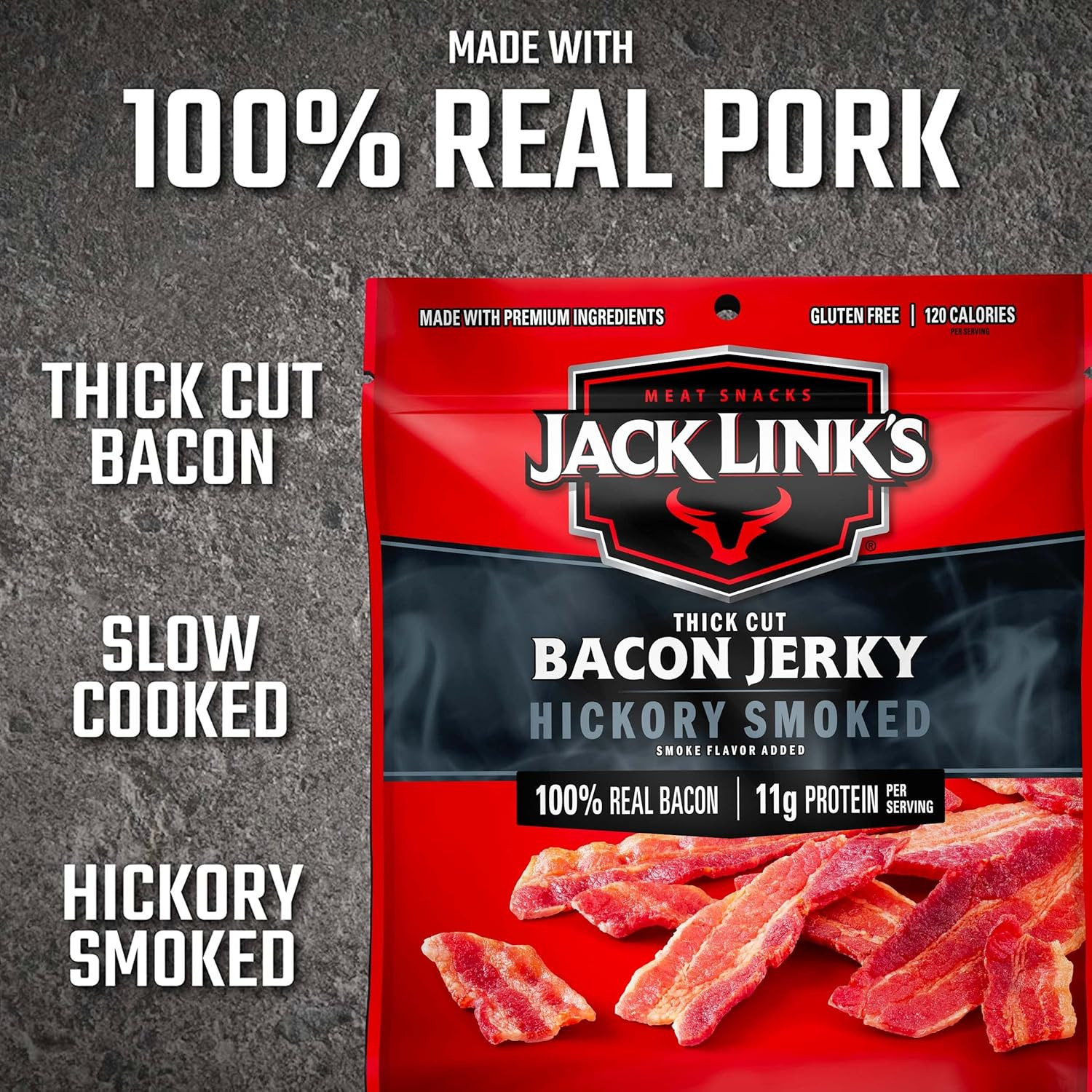Bacon Jerky, Hickory Smoked – Flavorful Ready to Eat Meat Snack with 11G of Prot