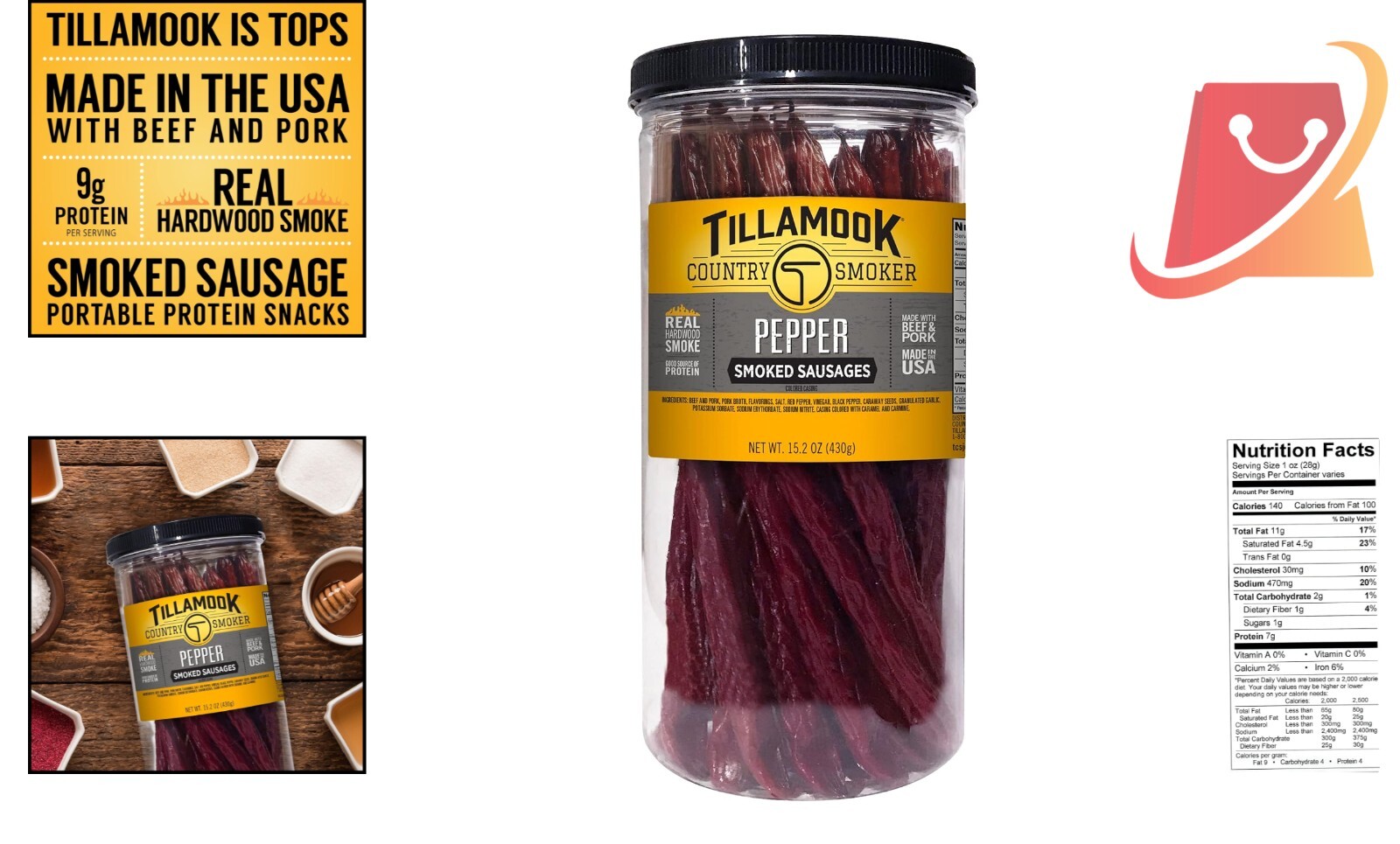 Hardwood Smoked Sausages Pepper 15.2 Ounce Jar 20 Count Protein Snack Pack