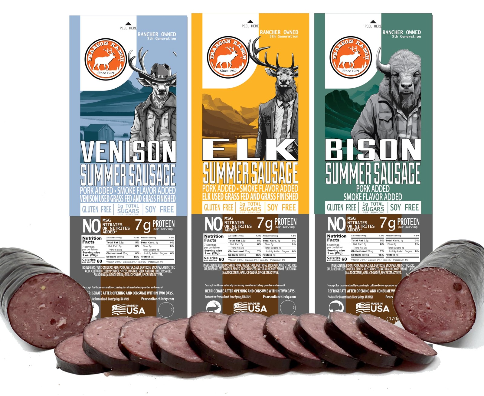 Wild Game Meat Summer Sausage Sampler Pack 3 Elk Buffalo Venison Summer Sausage